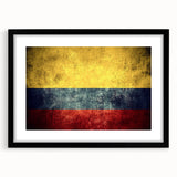 Extra large abstract art print of a vibrant, textured Colombian landscape on a framed canvas, ideal for living room decor.