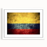 Abstract art print of a Colombian landscape in muted earth tones on a white framed canvas, suitable for dining room decor.