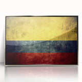 Mid-century modernist art of a Colombian landscape in muted earth tones, framed acrylic, ideal for modern art wall decor.