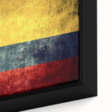 Extra large framed canvas depicting a textured Colombian landscape in vibrant colors, ideal for living room decor.