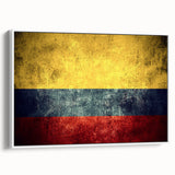 Vintage poster art of a Colombian landscape on framed canvas, featuring vibrant colors, ideal for living room decor.