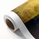 Art deco poster of a Colombian landscape in muted green and brown tones on rolled canvas, ideal for nursery wall art.