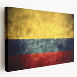Large canvas print of a Colombian landscape in vibrant green and blue tones, ideal for kitchen wall decor.