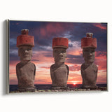 Framed canvas of Easter Island landscape with muted earth tones, ideal for adding a vintage touch to any room.