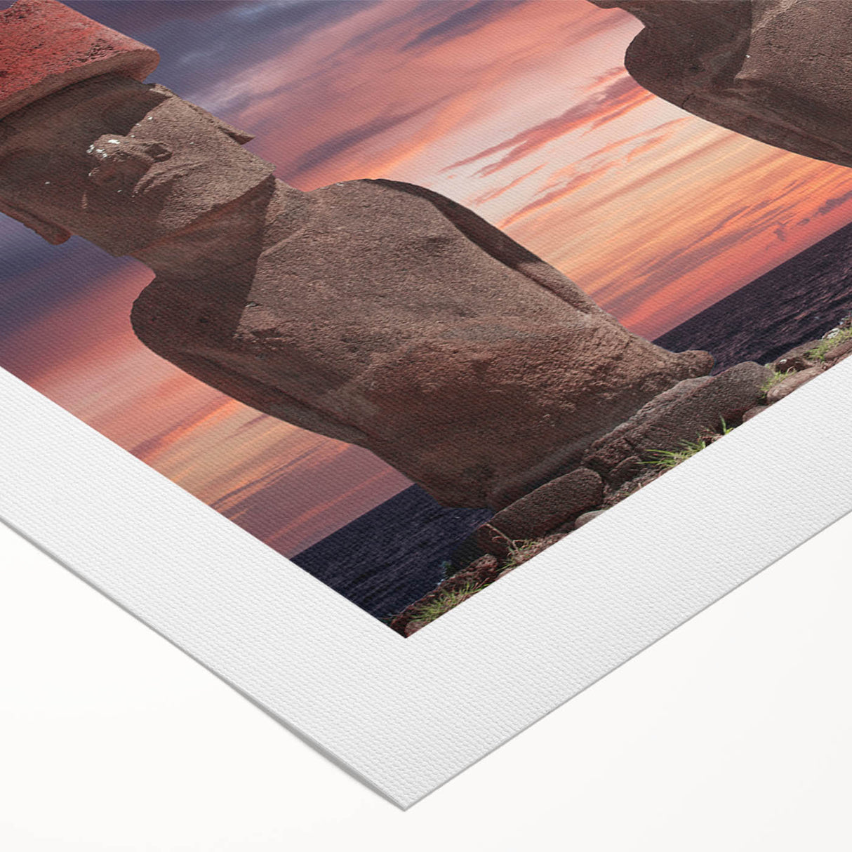 Art deco poster of Easter Island scenery in muted earth tones on rolled canvas, suitable for dining room wall art.