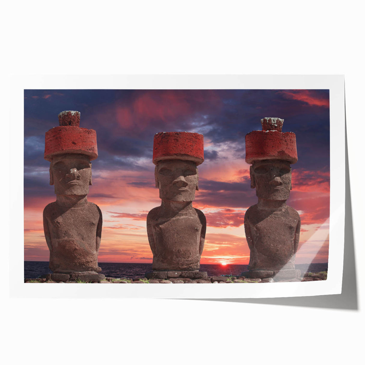 Rolled print of Easter Island scenery with muted earth tones, ideal for art wall dining room.