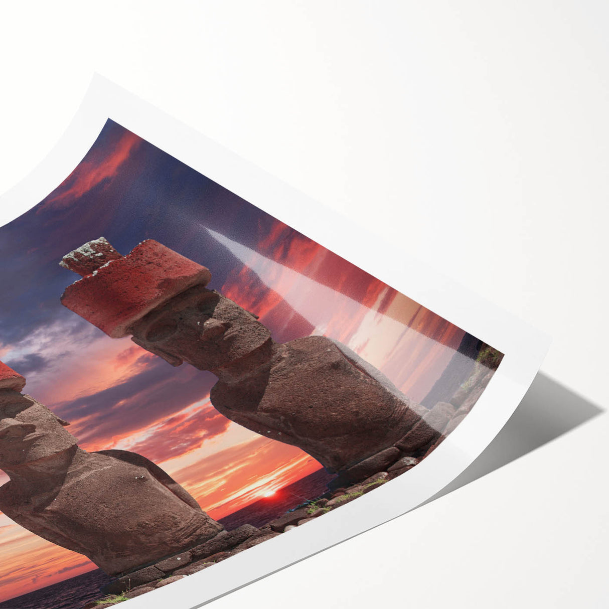 Extra large wall art featuring line art flowers and Easter Island scenery in muted earth tones.