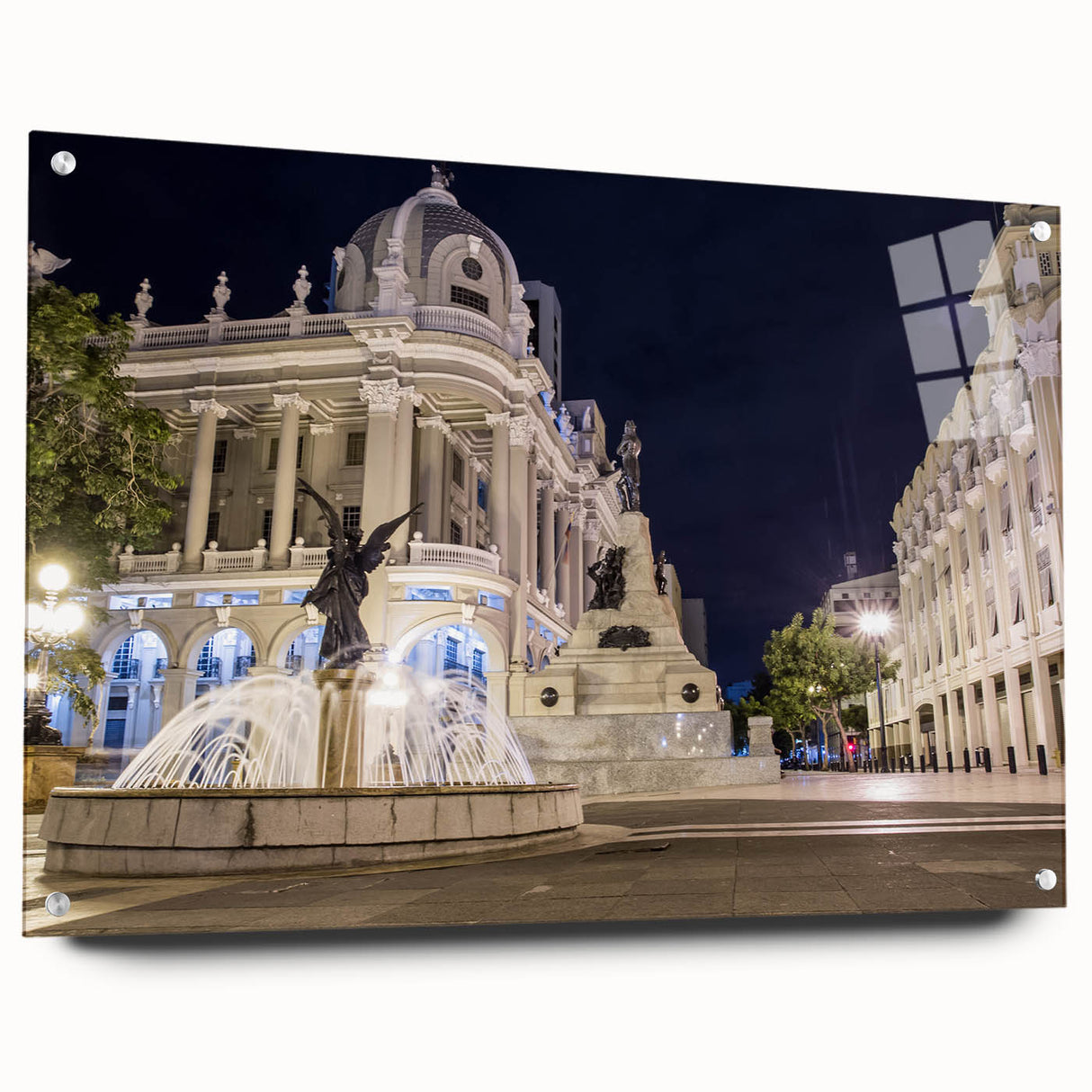 Acrylic glass print of a large abstract depiction of Ecuadorian scenery in earth tones.