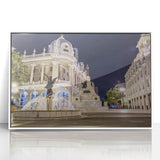 Art deco poster of a scenic Ecuador landscape in muted earth tones on framed acrylic, ideal for modern nursery wall decor.