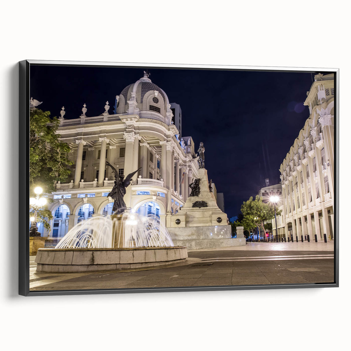 Black and white framed canvas of a vintage-style Ecuadorian landscape, ideal for bedroom wall decor.