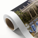 Art Deco poster of Ecuadorian landscape on rolled canvas, featuring soft green and beige tones, ideal for nursery wall art.