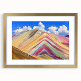 Extra large abstract art print of a South American landscape in muted earth tones, framed in gold.