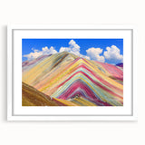 Abstract art print of a Peruvian landscape in muted earth tones on a framed white mat, suitable for dining room decor.