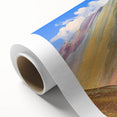 Art deco poster of a Peruvian landscape in soft earth tones on rolled canvas, suitable for nursery wall art.