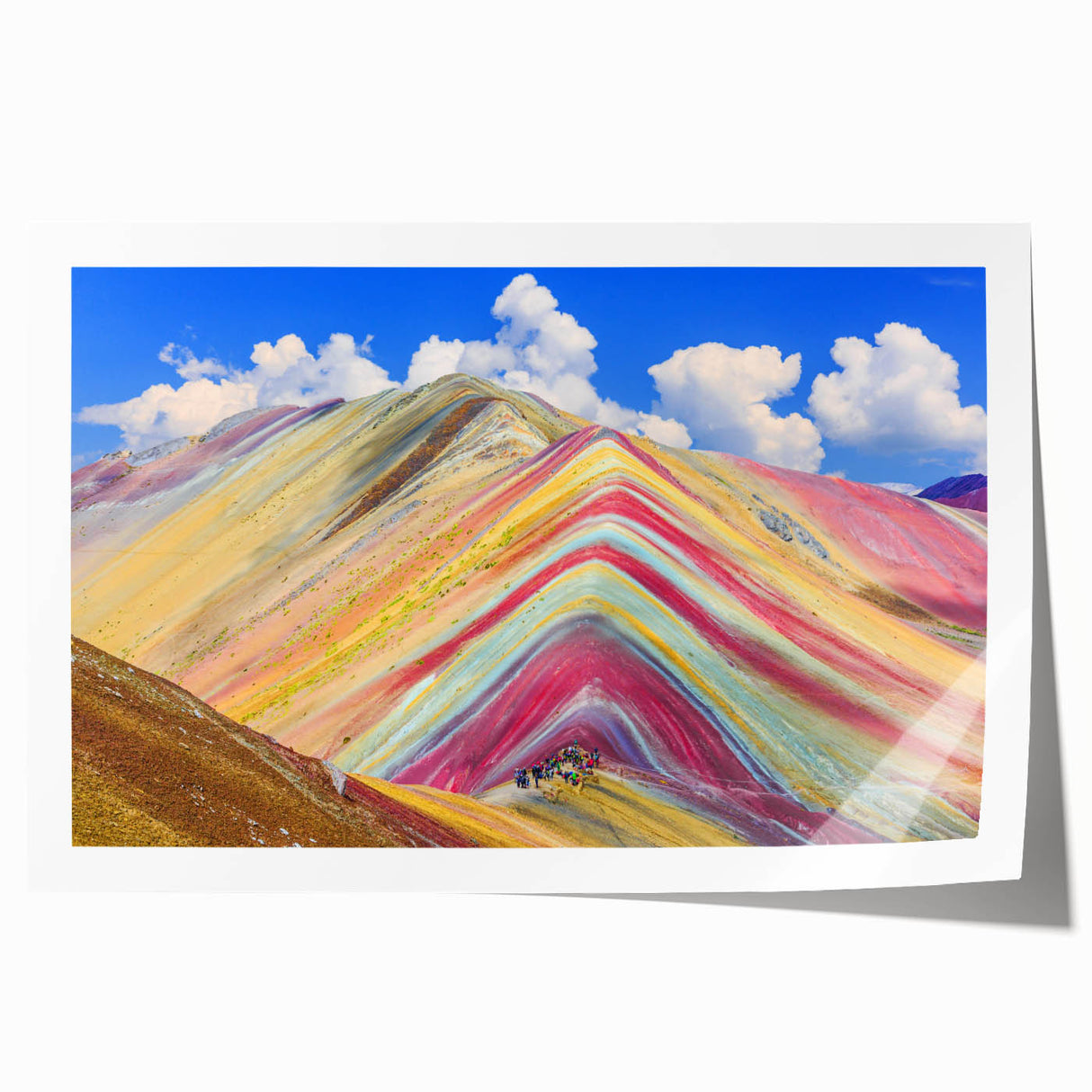 Extra large rolled print of a Peruvian landscape with vibrant green and earth tones, ideal for art wall dining room.
