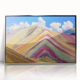 Mid-century modernist art depicting a serene Peruvian landscape in soft earth tones, framed acrylic.