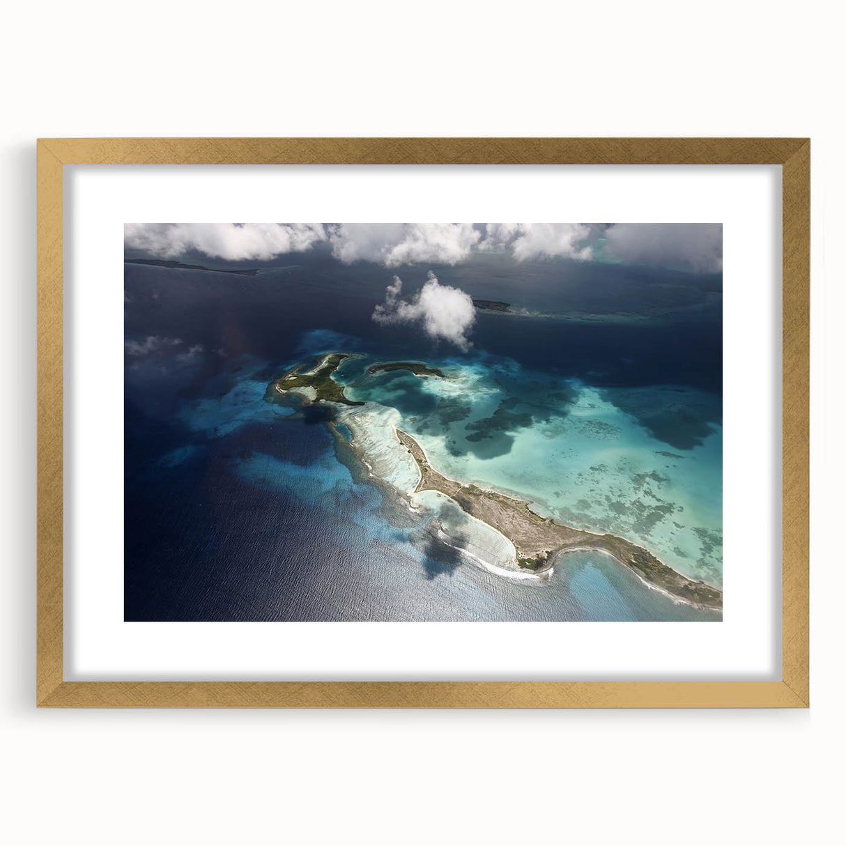 Extra large abstract art print of a textured Venezuelan landscape in gold frame, ideal for living room decor.
