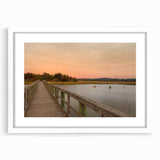 Abstract art print of an Alabama landscape in muted blues and greens on a framed white mat.