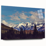 Large abstract depiction of Denali, Alaska in muted earth tones on acrylic glass, suitable for bedroom or dining room decor.