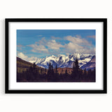 Abstract art print of Denali, Alaska in vibrant colors on a textured, extra large canvas, ideal for living room decor.
