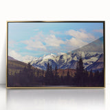 Mid-century modernist style large art print of Denali, Alaska in gold frame on acrylic, suitable for modern art wall decor.