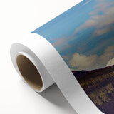 Art Deco poster of Denali, Alaska on rolled canvas, featuring cool blue and gray tones.