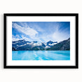Abstract art print of a colorful Alaskan landscape in textured style on extra large framed canvas.