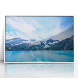 Framed acrylic print of a serene Alaskan landscape in muted earth tones, ideal for nursery wall art.