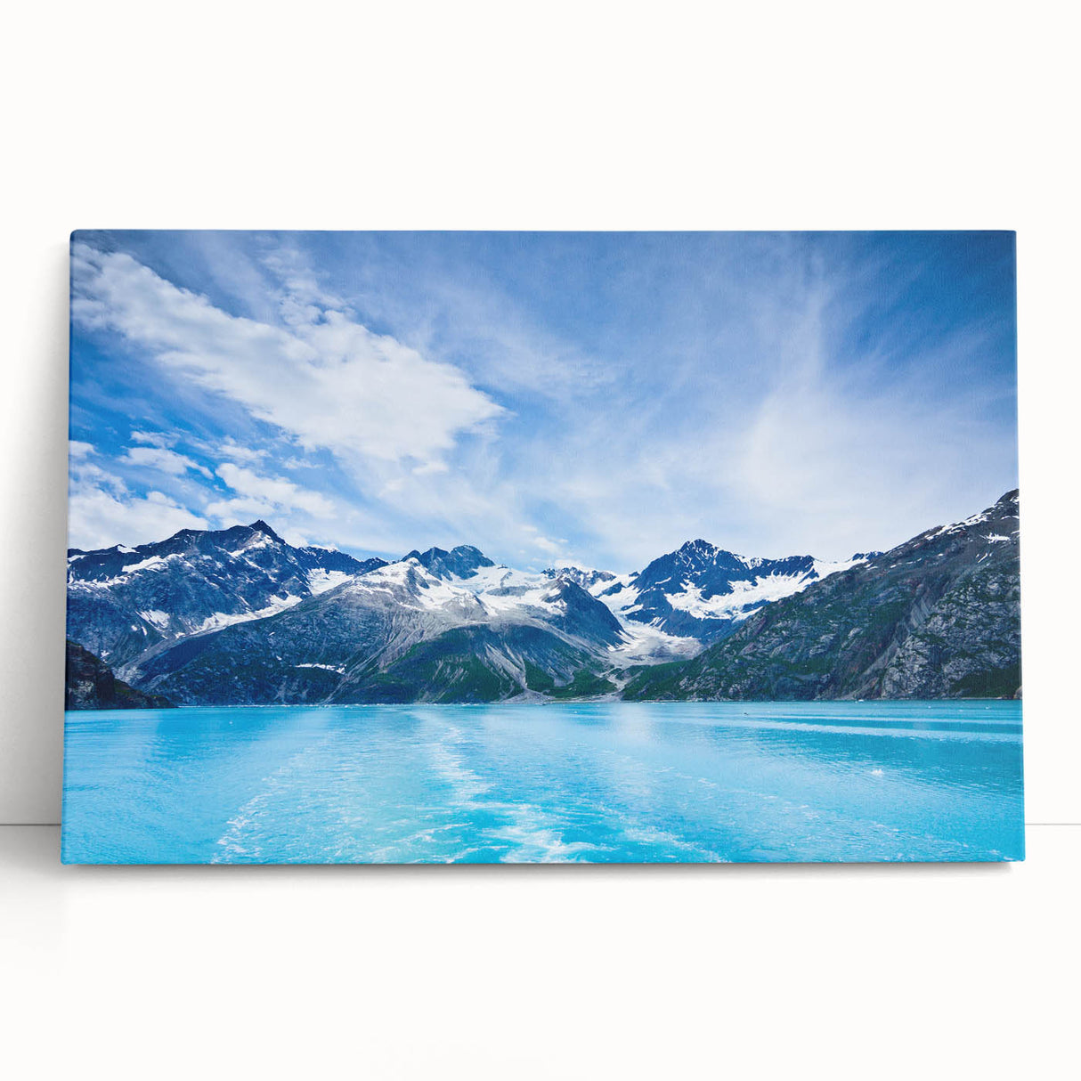 Black and white photo of Alaska scenery on stretched canvas, ideal for kitchen wall art or bedroom ambiance.