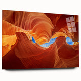 Abstract depiction of Arizona's Antelope Canyon in warm earth tones on large acrylic glass.