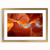 Extra large wall art featuring an abstract depiction of Arizona's Antelope Canyon in textured gold frame.
