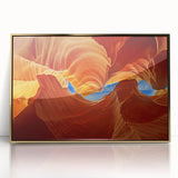 Mid-century modernist style large art print of Arizona's Antelope Canyon in muted earth tones on framed acrylic.