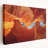 Antelope Canyon landscape on large stretched canvas with warm orange and red tones, suitable for kitchen wall art.