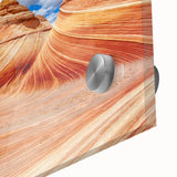 Large abstract depiction of Coyote Buttes in Arizona, featuring earthy tones on acrylic glass, suitable for dining room art.