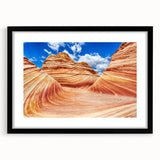 Extra large framed abstract print of Coyote Buttes in vibrant, textured colors, ideal for living room decor.