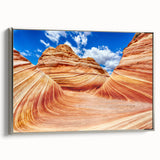 Framed canvas landscape art painting of Coyote Buttes in Arizona, featuring earthy red and orange tones.