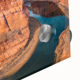 Mid-century modernist large abstract depiction of Glen Canyon in muted earth tones on acrylic glass.