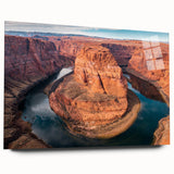 Acrylic print of Glen Canyon with vivid blue and orange hues, ideal for bedroom or dining room art.
