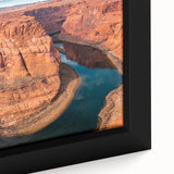 Framed canvas of Glen Canyon in Arizona featuring textured, colorful art with black accents, ideal for living room decor.