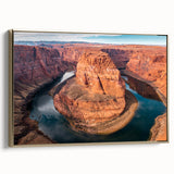 Framed canvas of Glen Canyon landscape in gold and black tones, ideal for bedroom wall art.