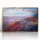 Large art print of the Grand Canyon in muted earth tones on a framed acrylic, ideal for modern art wall decor.