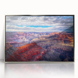 Mid-century modernist art of the Grand Canyon in muted earth tones on a framed acrylic, suitable for modern art wall decor.