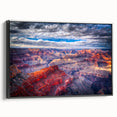 Black and white framed canvas of the Grand Canyon landscape, suitable for bedroom decor.