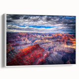 Vintage poster art of Grand Canyon on framed canvas, featuring a colorful palette.