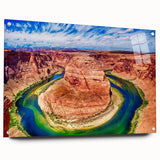 Acrylic print of Horseshoe Bend in Arizona, featuring vivid desert colors, ideal for bedroom or dining room decor.
