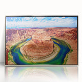 Mid-century modernist acrylic print of Horseshoe Bend in Arizona, featuring earthy tones, ideal for modern art wall decor.