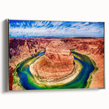 Landscape art painting of Horseshoe Bend, Arizona with vibrant twilight hues on a framed canvas.