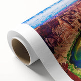 Art deco poster of Horseshoe Bend in Arizona, featuring earthy tones on a rolled canvas, ideal for nursery wall art.