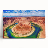 Black and white photo of Horseshoe Bend on stretched canvas, ideal for kitchen wall art or bedroom ambiance.