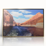 Mid-century modernist style large art print of Lake Powell, featuring muted earth tones on a framed acrylic.